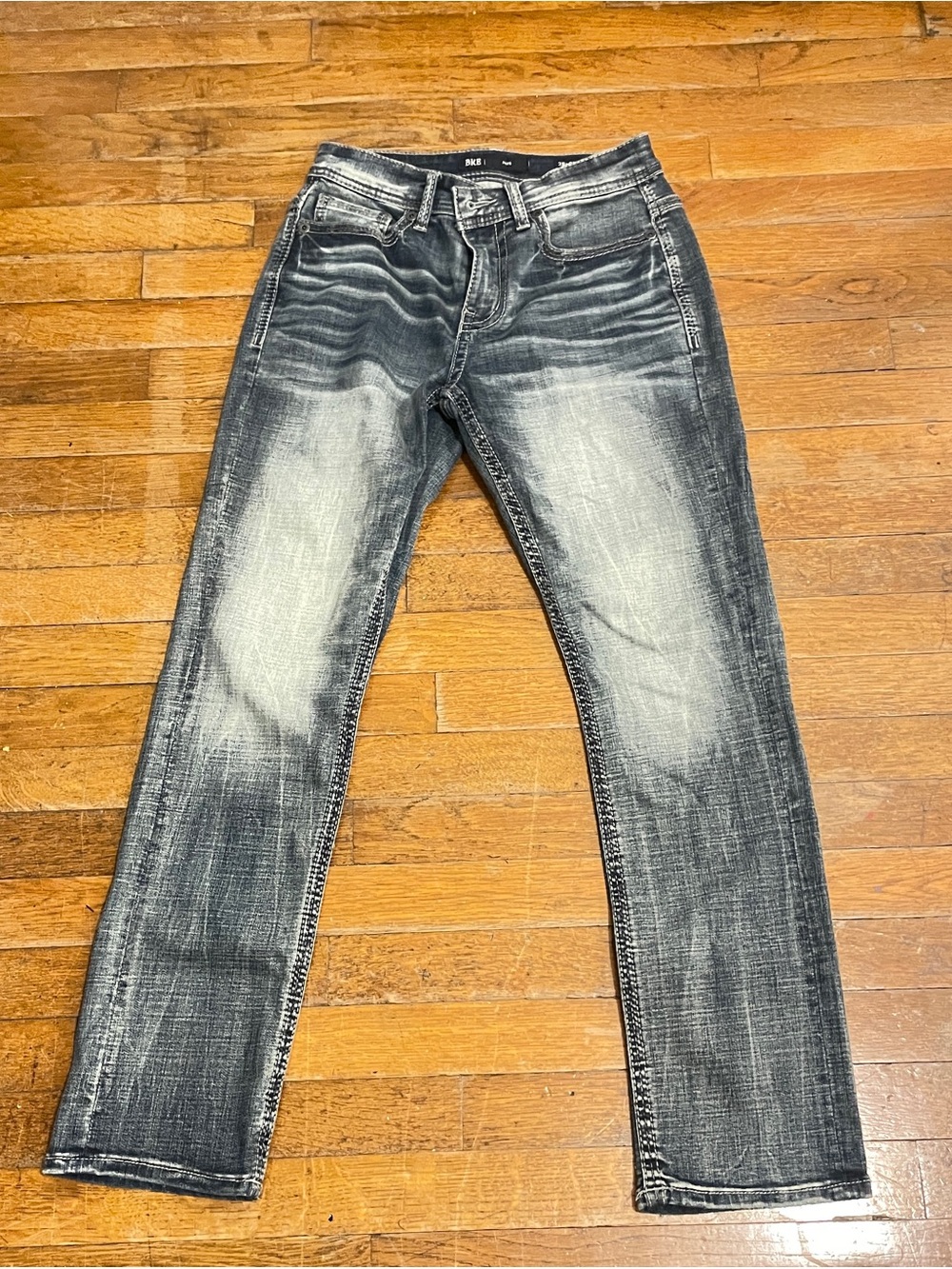BKE Men’s Slim Straight Alec Jeans in Black Fade
